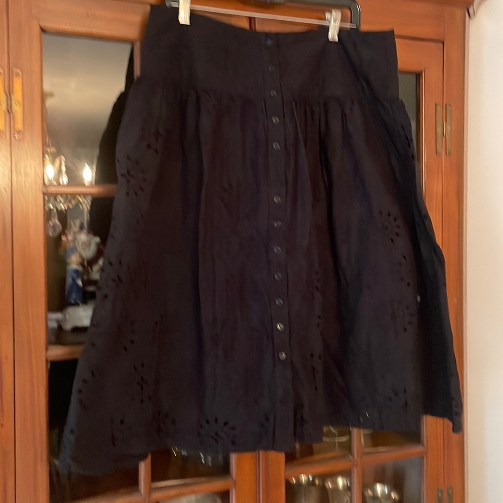 Sundance black eyelet drop waist skirt large